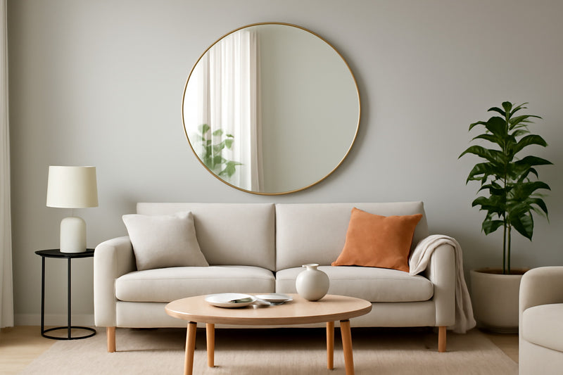 Studio Round Wood Accent Wall Mirror, Large, Gold