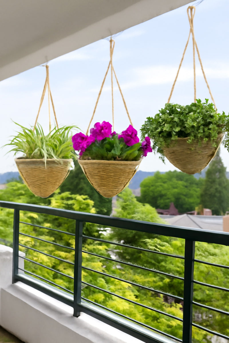Set/3 Natural Seagrass Hanging Planter Basket Set(NI1045)