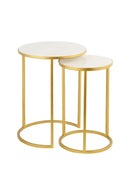 Monti Marble Round Nest of 2 Tables in White with Gold Metal Bases