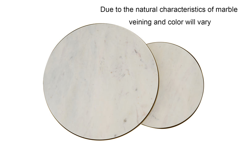 Monti Marble Round Nest of 2 Tables in White with Gold Metal Bases
