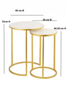 Monti Marble Round Nest of 2 Tables in White with Gold Metal Bases