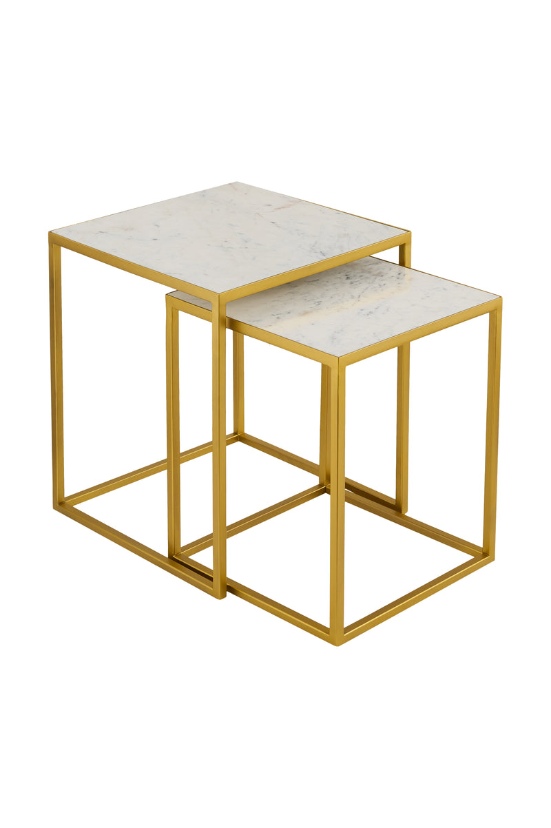 Marche Marble Nest of 2 Tables in White with Gold Metal Bases