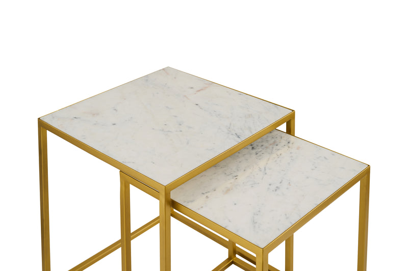 Marche Marble Nest of 2 Tables in White with Gold Metal Bases