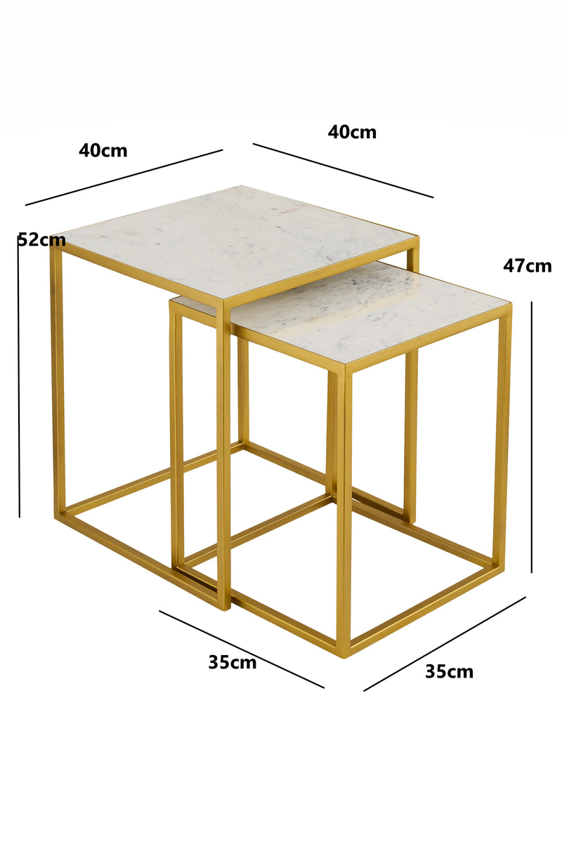 Marche Marble Nest of 2 Tables in White with Gold Metal Bases