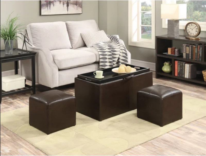Carey Storage Bench With 2 Side Ottomans,Brown