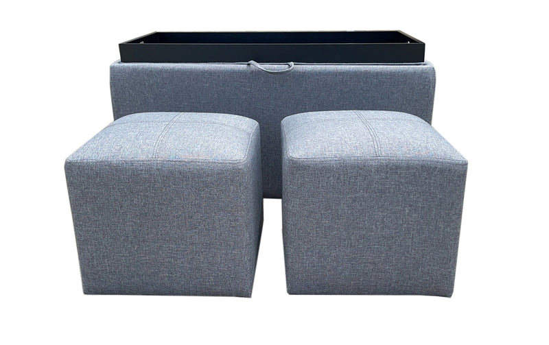 Carey Storage Bench With 2 Side Ottomans,Grey