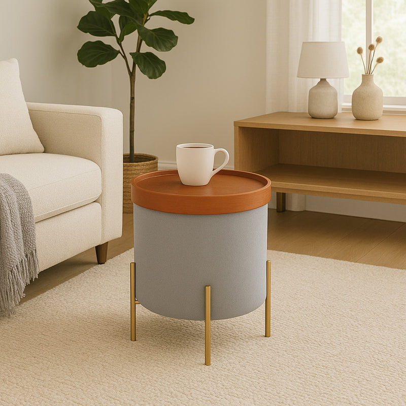 Valentine Ottoman With Tray Top, Light Grey Linen