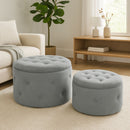 Valeria Set Of 2 Round Storage Ottomans, Light Grey