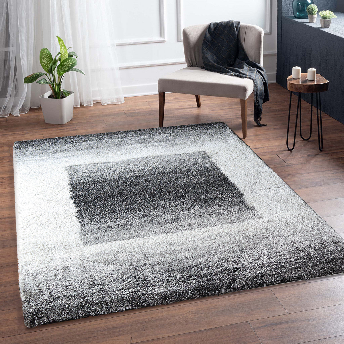 SILVER NUGGET Contemporary Boxes Pattern Minimalist Design Rug