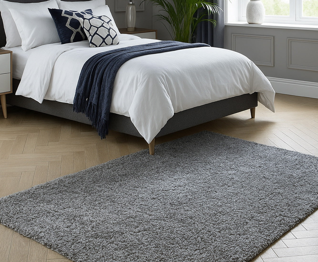 Cosy Plush Soft Shaggy Rug (Grey/Black/Cream, 120 x 170cm)