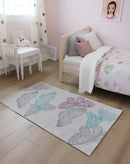 Open Butterfly Area Rug in Light Grey Background with Aqua, 80x150cm