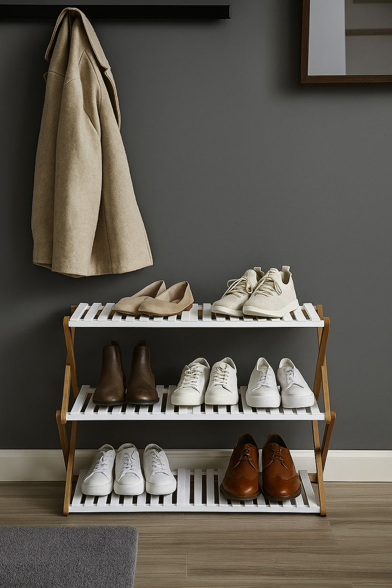 Folding Bamboo Shoe Rack/Organizer Shelf-3 Tier - Main Image