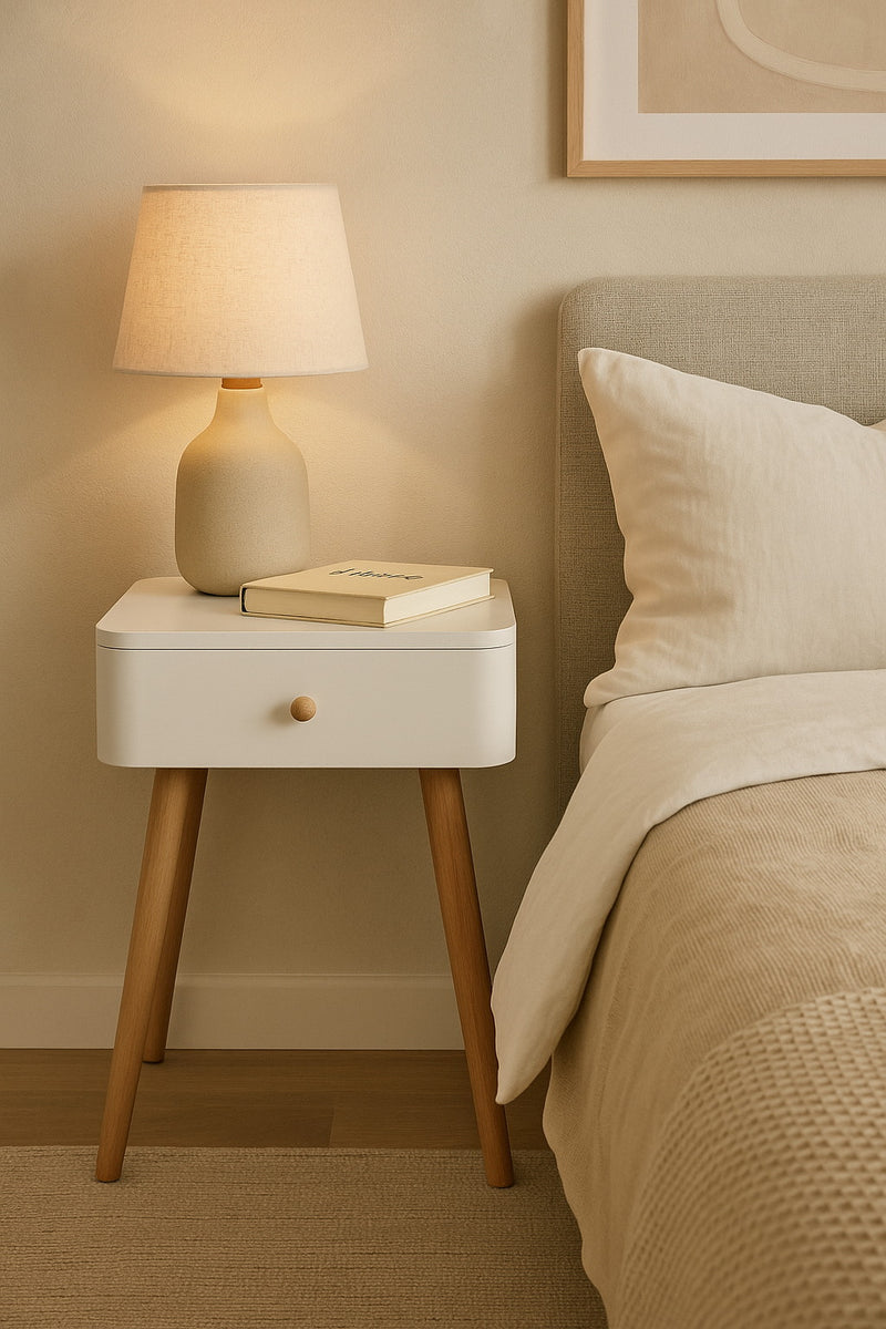 Gina Mid Century Modern Two-Tone Bedside Table,White