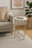 Naomi Round White Marble Side Table , Gold Legs