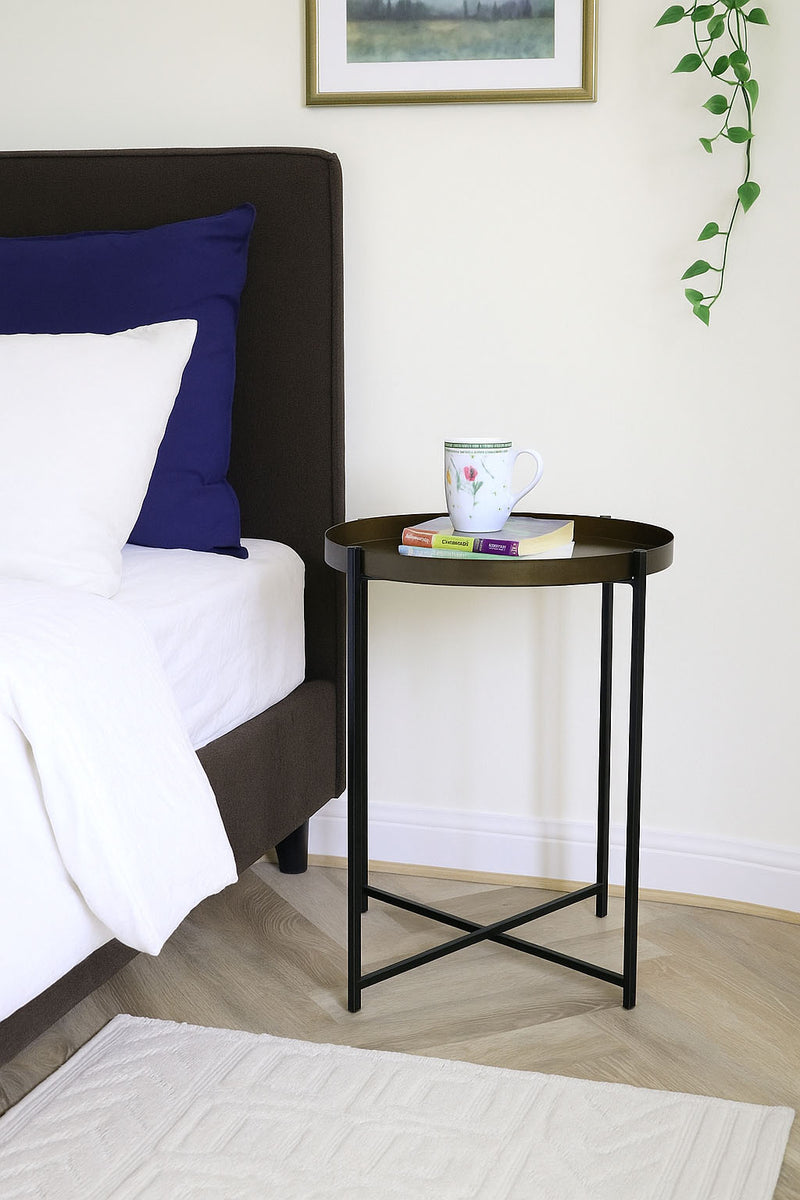 Cassia Round Metal Foldable Tray Side Table,Antique Brass