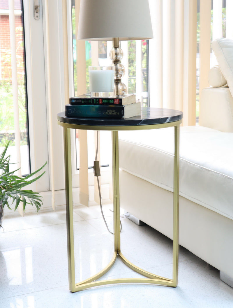 Gabriella Accent Side Table, Black Marble