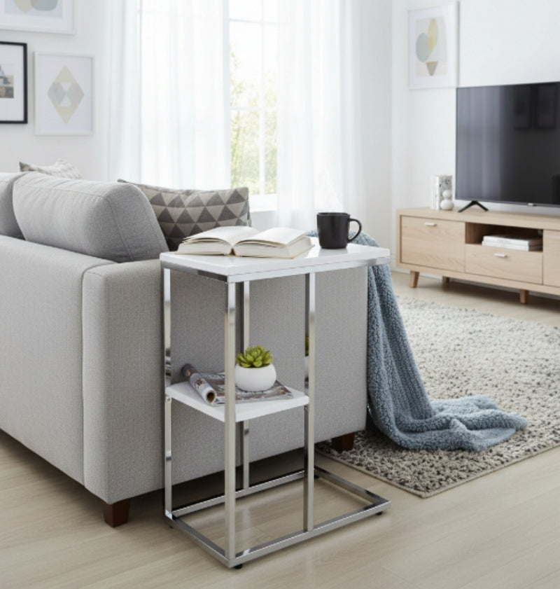 Bellini C Shaped Table With Shelf-White