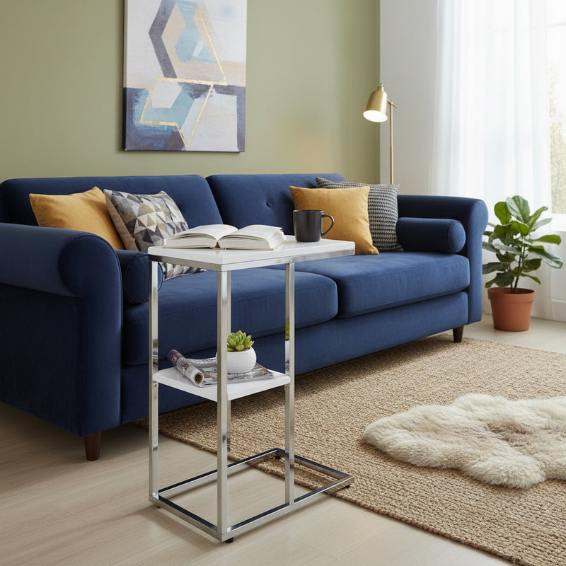 Bellini C Shaped Table With Shelf-White