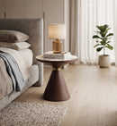 Hattie Round Walnut Sintered Stone Side Table,50cm Dia,Pandora/Walnut - Aspect Furniture Store