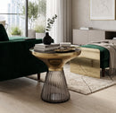 Ophelia Modern Glam Pleated Black Glass Side Table With Gold Iron Rim, 50 Dia cm - Aspect Furniture Store