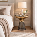 Ophelia Modern Glam Pleated Black Glass Side Table With Gold Iron Rim, 50 Dia cm - Aspect Furniture Store