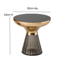 Ophelia Modern Glam Pleated Black Glass Side Table With Gold Iron Rim, 50 Dia cm - Aspect Furniture Store