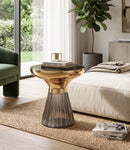 Ophelia Modern Glam Pleated Black Glass Side Table With Gold Iron Rim, 50 Dia cm - Aspect Furniture Store