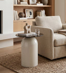 Frankie Modern Glass Top Circle Center Side Table,Smoke Grey/Beige,39.5cm Dia - Aspect Furniture Store