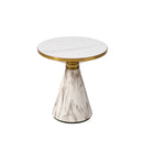 Modern Polly Pillar Side Table in White & Gold with Sintered Stone Top,Snow White/White - Aspect Furniture Store
