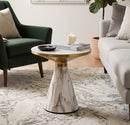 Modern Polly Pillar Side Table in White & Gold with Sintered Stone Top,Snow White/White - Aspect Furniture Store