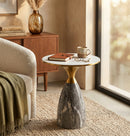 Modern Tillie Pillar Side Table in Black & Gold with Sintered Stone Top,Snow White/Black - Aspect Furniture Store