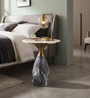 Modern Tillie Pillar Side Table in Black & Gold with Sintered Stone Top,Snow White/Black - Aspect Furniture Store