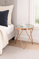 Puccini Mirrored/Glass Round Side Table, Copper