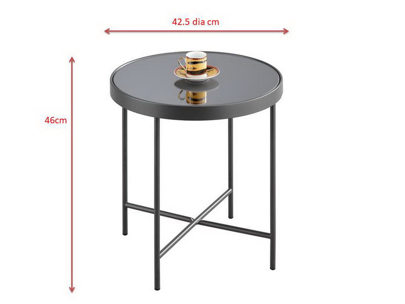 Fino Glass Round Side/End Table/Lamp Table (42.5 dia x 46cm, Anthracite/Grey Mirror)