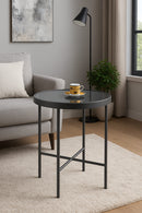 Fino Glass Round Side/End Table/Lamp Table (42.5 dia x 46cm, Anthracite/Grey Mirror)