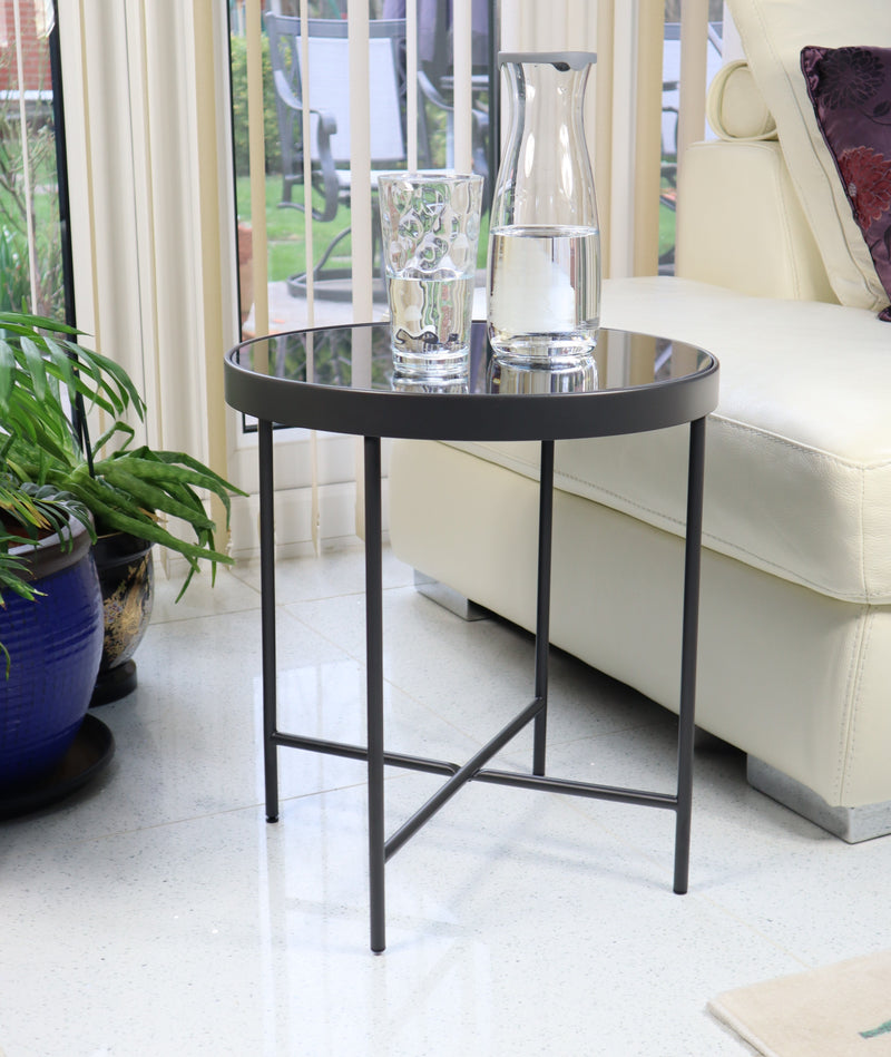 Fino Glass Round Side/End Table/Lamp Table (42.5 dia x 46cm, Anthracite/Grey Mirror)