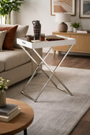 Hotel Style Hopkins Foldable Detachable Butler Table/Serving Tray,White/Silver