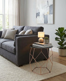 Origami Side Table-Black Glass Top, Geometric Shaped Base in Copper Finish