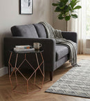 Origami Side Table-Black Glass Top, Geometric Shaped Base in Copper Finish