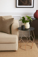 Origami Side Table-Black Glass Top, Geometric Shaped Base in Copper Finish