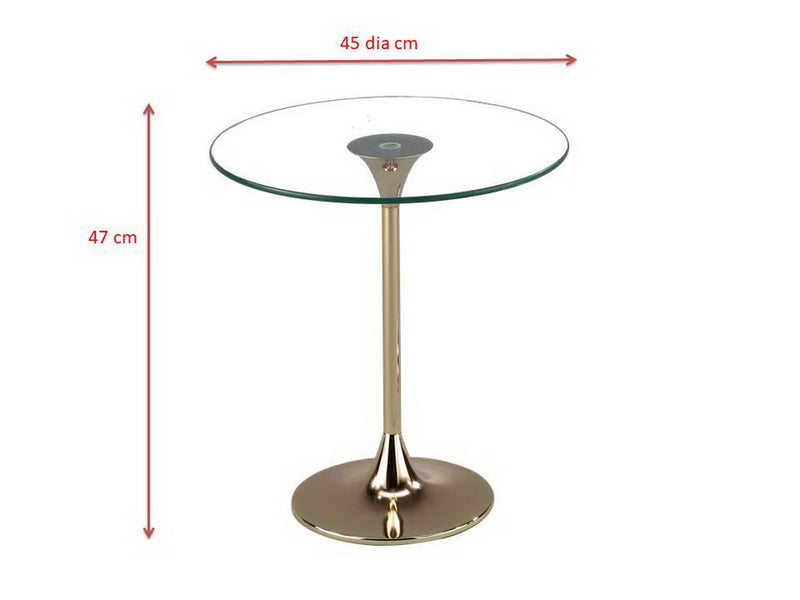 Eleni Side/End Table-Clear Glass Top, Gold Finish Metal Base