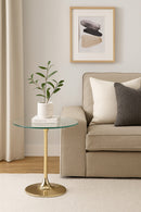 Eleni Side/End Table-Clear Glass Top, Gold Finish Metal Base