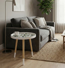 Leonie Side Table -White Top With Multi-Coloured Triangle Pattern & Natural Legs