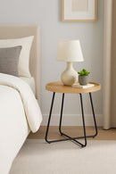 Sasha Tray Style Top Round Side Table , Oak Veneer/Black