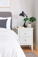 Melia Bedside Table, Nightstand, Lamp Desk for Bedroom (White, 2 Drawer)