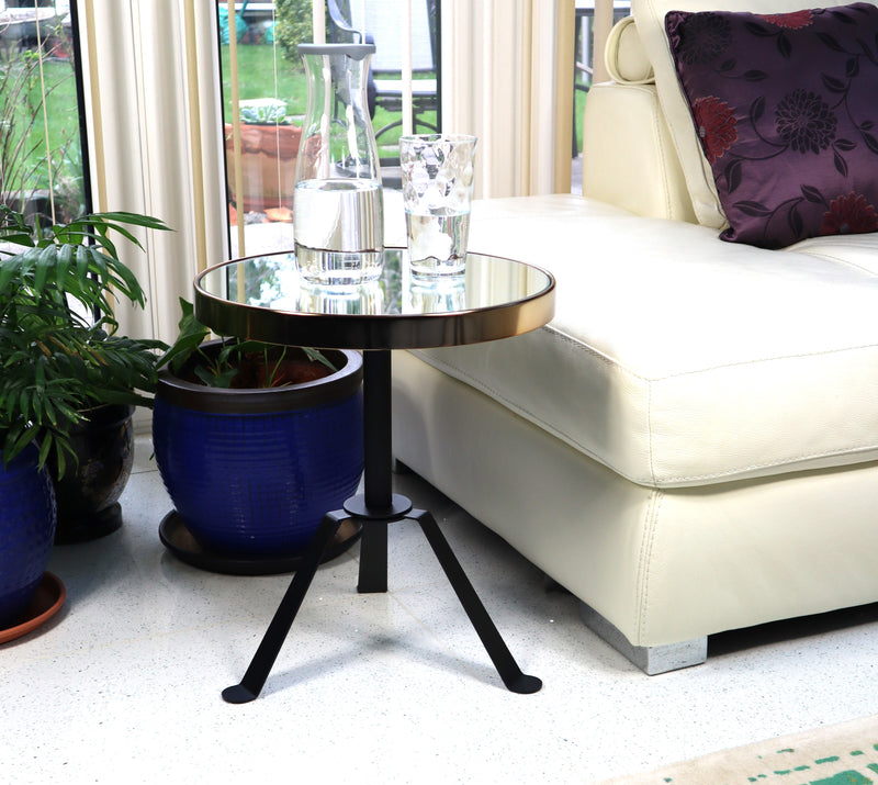 Leonardo Three Legged Side Table With Mirrored Top - Rose Gold/Black