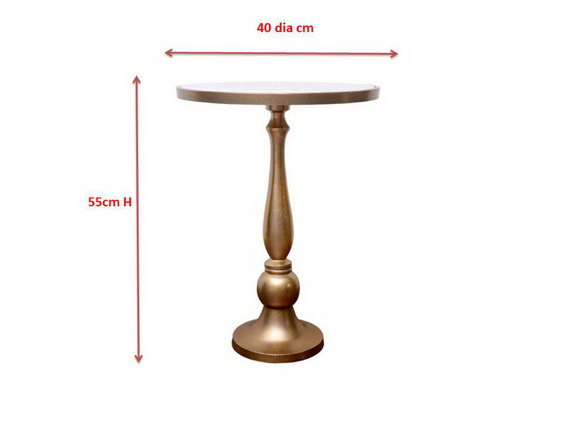 Alegra White Marble Gold Pedestal Accent Side Table