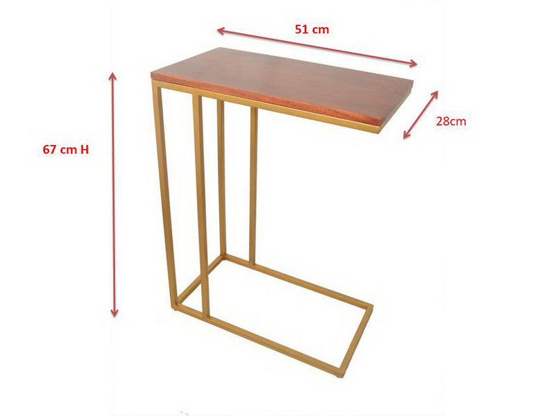 Romy C-Sofa Table, Acacia Wood/Gold Frame