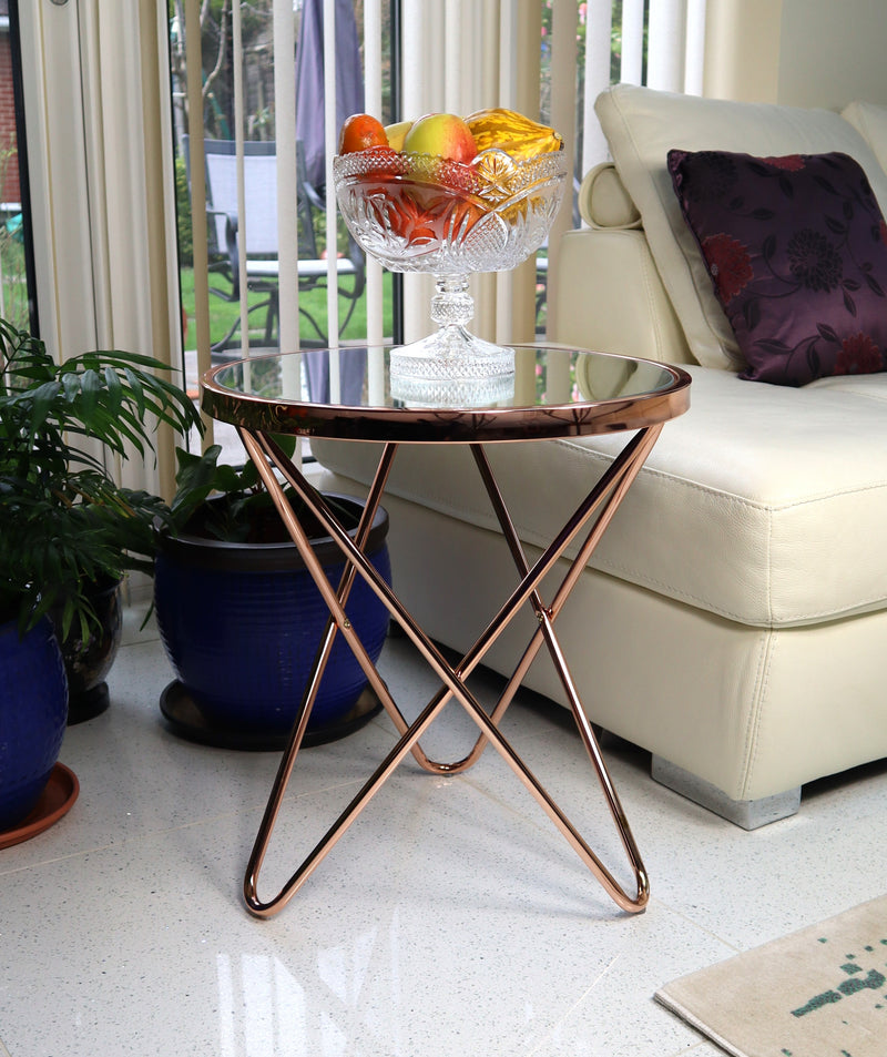 Porto Glass Round Side End Table/Coffee Table(Copper/Mirror)