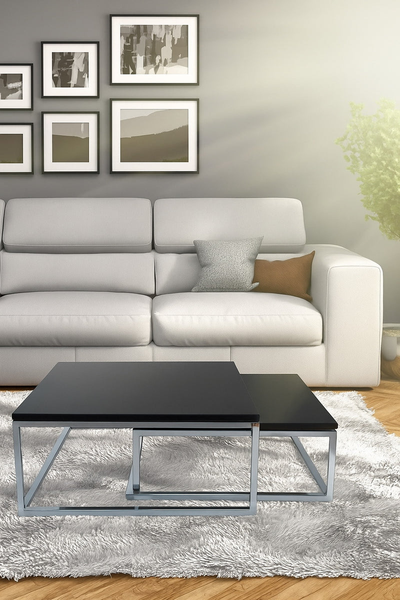 Oslo Set of 2 Nesting Coffee Tables, Chrome Legs, Black